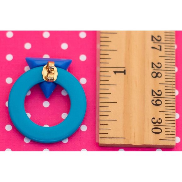 Vintage Cute Blue Geometric Hoop Earrings by Avon - P16 - Picture 2 of 2